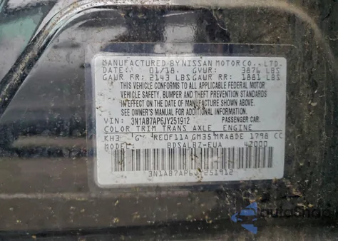 2018 Nissan Sentra S z USA, uszkodzony, nr VIN 3N1AB7AP6JY251912